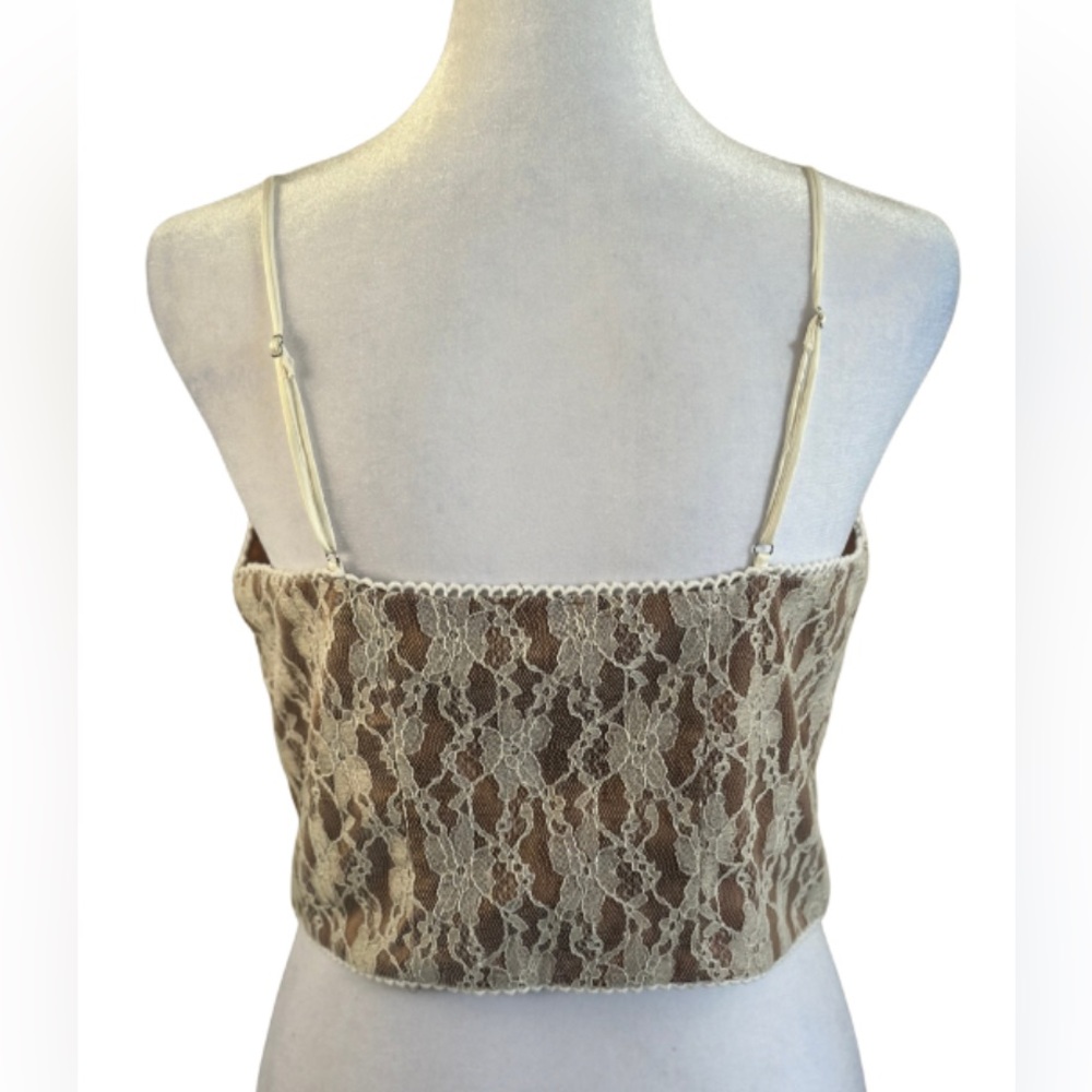 Beverly and Beck White Lace Corset Bustier Top Over Brown Satin Lining - Picture 3 of 6